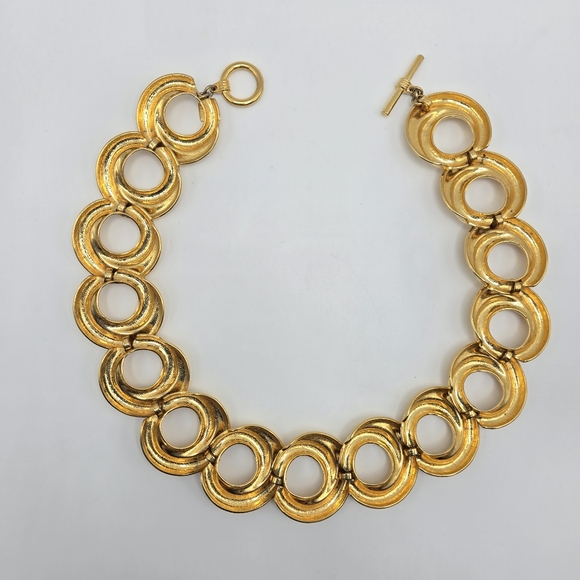 Anne Klein Goldtone Choker Necklace Chunky Statement Mobwife Mogul 1980s Vintage - Picture 3 of 7